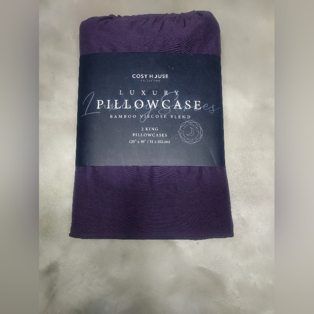 Cosy House Luxury NWT Purple Bamboo 2 King Pillowcases